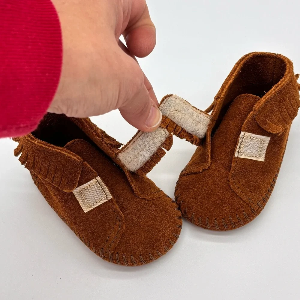 Minnetonka Baby Moccasins Infants 1 Brown Suede Fringe Soft Sole Boho Western